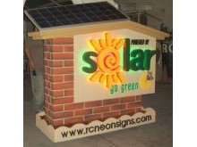 Solar Powered single face monument sign with aluminum face with push thru letters illuminated with LEDS -  In Display
